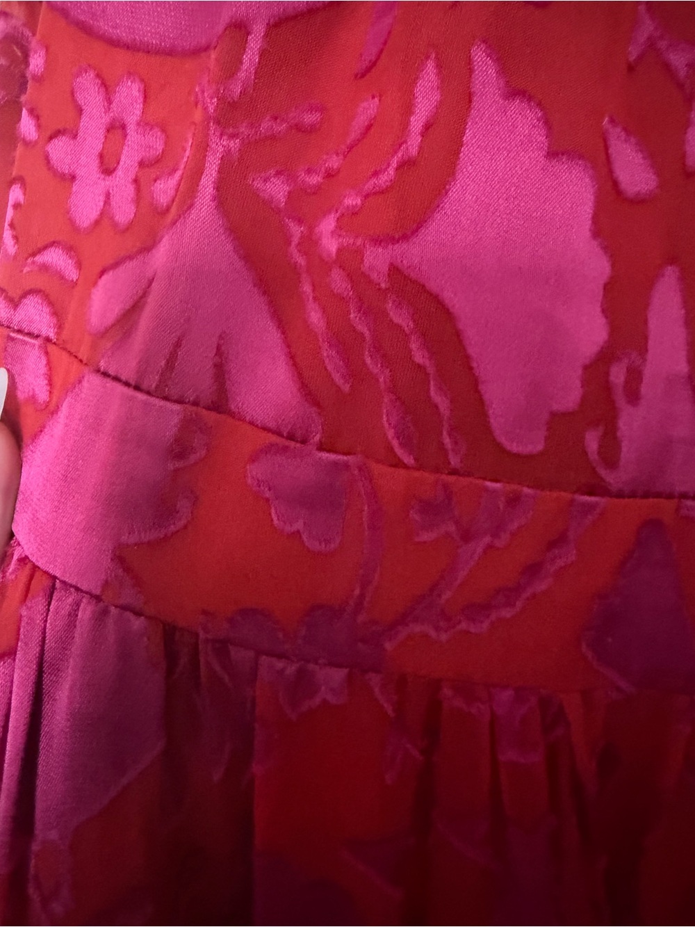 Boden Velvet Pink and Red Tie-Neck Maxi Dress - Picture 3 of 8